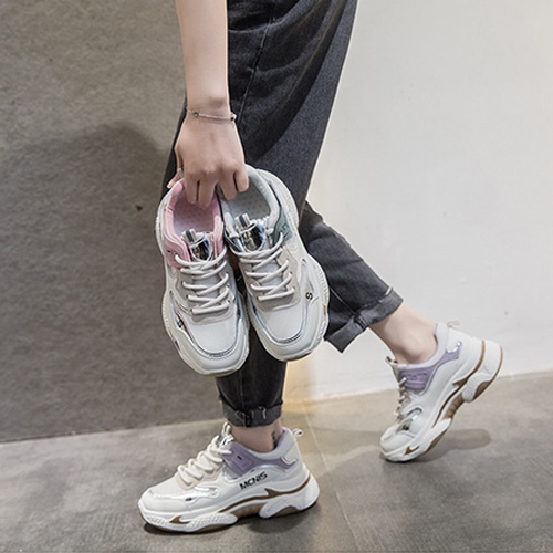 Giày sneaker nữ độn đế, Giày thể thao nữ Hàn Quốc trắng lót hồng tím Hot Trend 2022 Size 36- 40