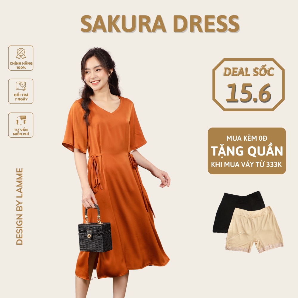 Váy bầu công sở Sakura Dress chất lụa quyến rũ cho mẹ bầu đi tiệc, đi chơi thiết kế bởi LAMME