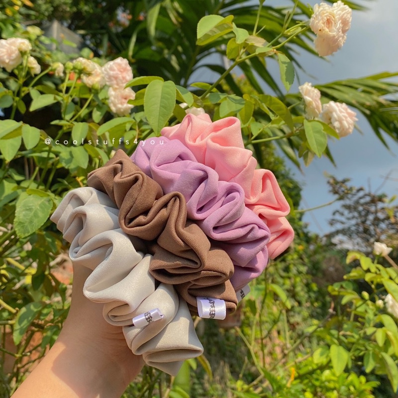 Buộc Tóc Scrunchies Vải Thun Poly Dày Dặn Nhiều Màu