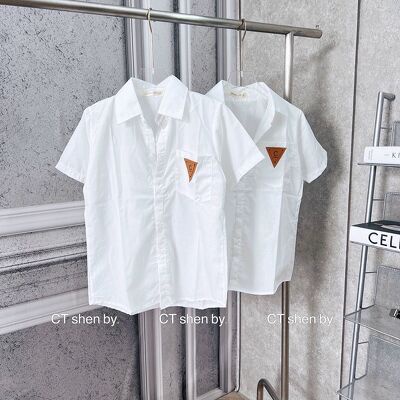 Áo sơ mi nữ trắng cộc tay in túi PRA