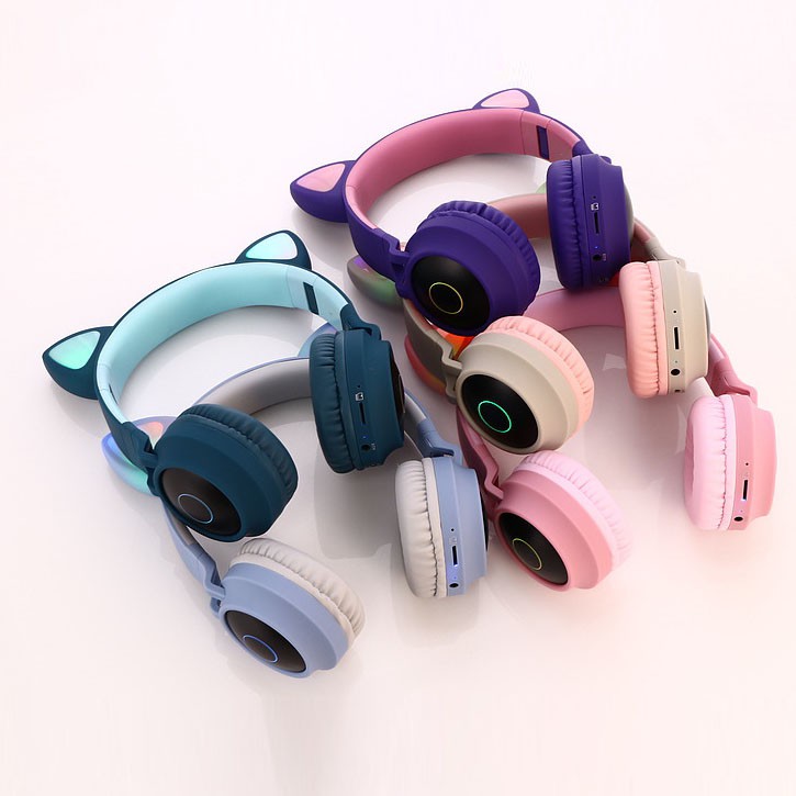 Tai Nghe Mèo Bluetooth Cao Cấp - Tai Nghe Không Dây Có Led Hỗ Trợ FM Thẻ Nhớ - Hàng Chính Hãng.