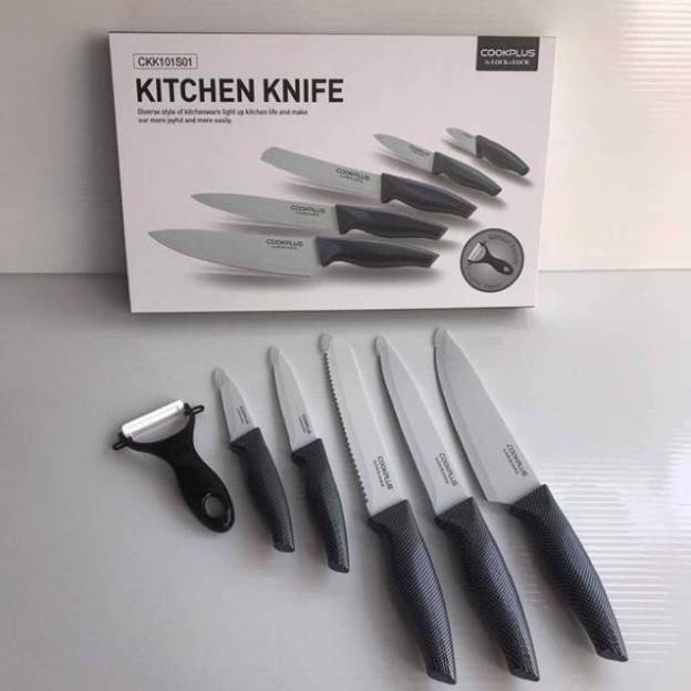 Bộ dao sứ 6 món kèm dụng cụ nạo kèm hộp đựng.