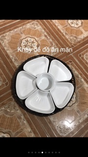 Bộ đĩa bày thức ăn hoa mai - Bộ khay sứ hoa mai