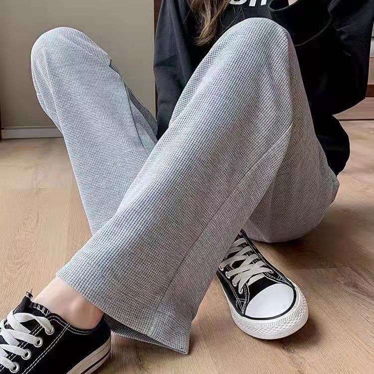 Quần Thể Thao Nữ Ống Rộng Lưng Cao Màu Xám Thời Trang