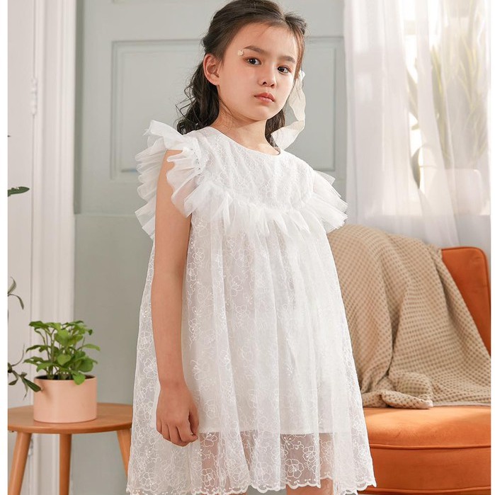Váy công chúa ren trắng babydoll 137KIDS thiết kế lót lụa thoáng mát thấm hút mồ hôi cho bé gái