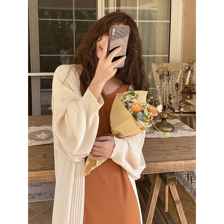 Áo khoác len đan nữ Dáng dài Dài tay Thu Đông Ulzzang Hàn Quốc Áo choàng len nữ Kiểu dáng Cardigan Thời trang