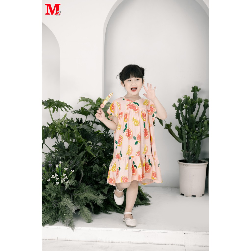 Váy bé gái mùa hè cộc tay họa tiết quả cam cho bé từ 3 tuổi đến 10 tuổi DFM0122 Thời trang M2