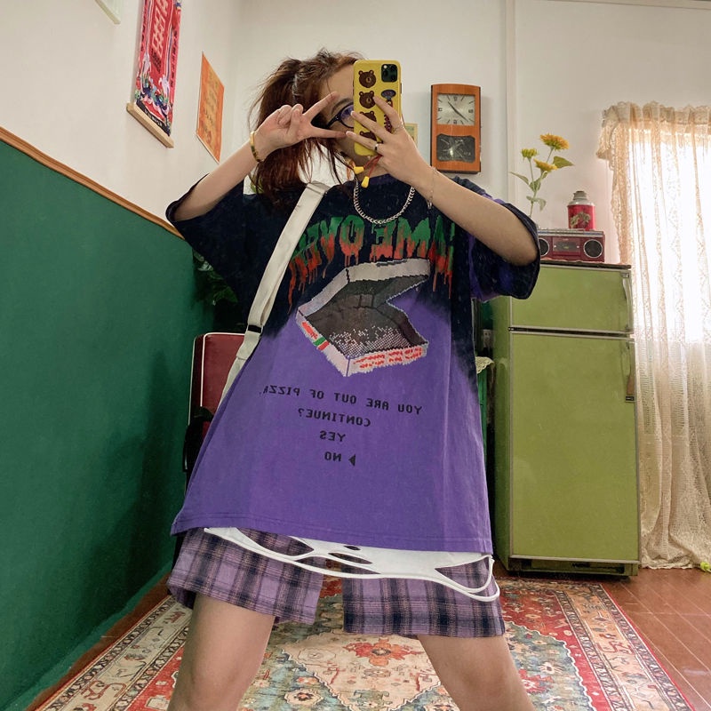 Áo thun tay ngắn thời trang nam nữ phong cách Hong Kong Hàn Quốc mùa hè 2021