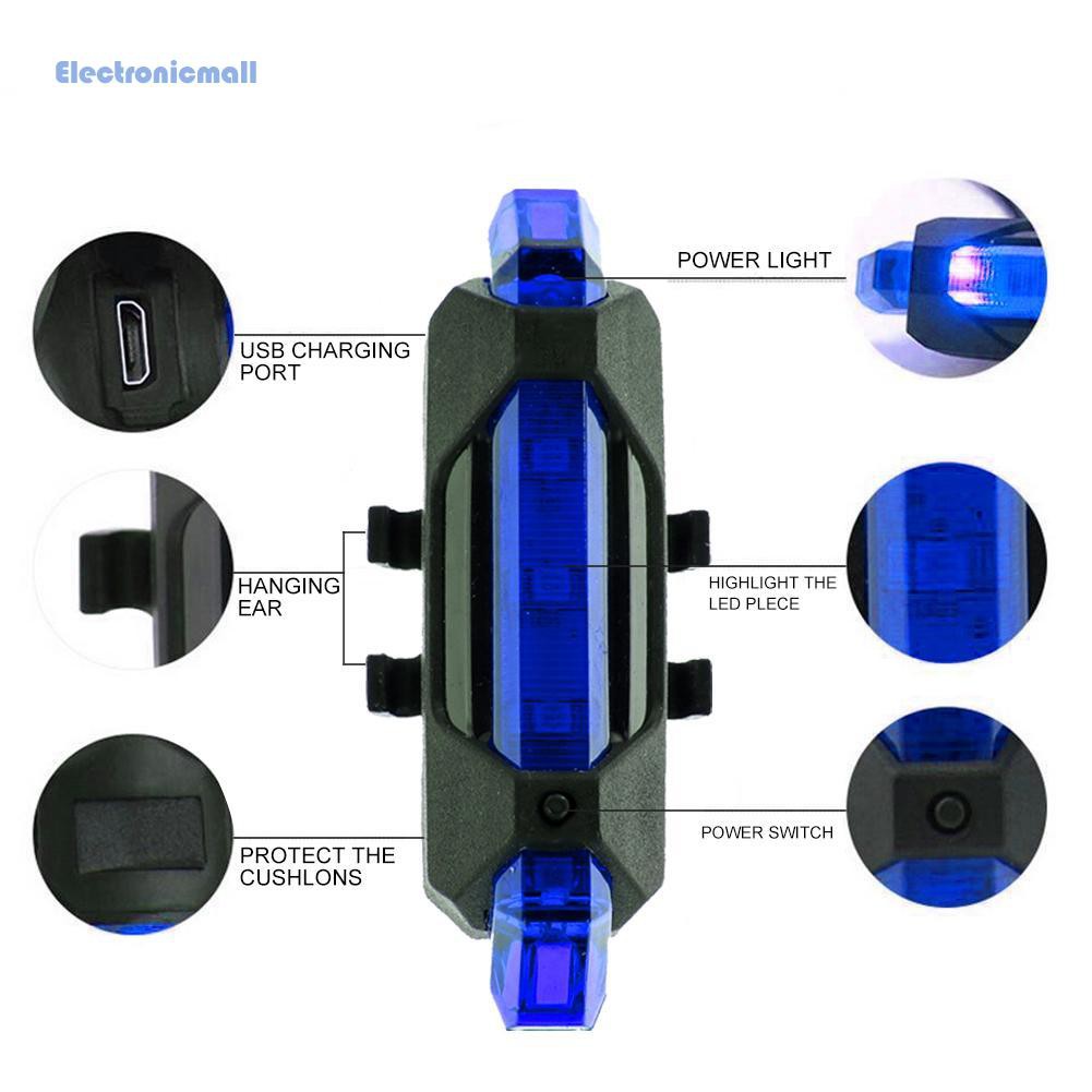 Đèn LED chiếu hậu xe đạp cảnh báo an toàn sạc USB 4 chế độ không thấm nước