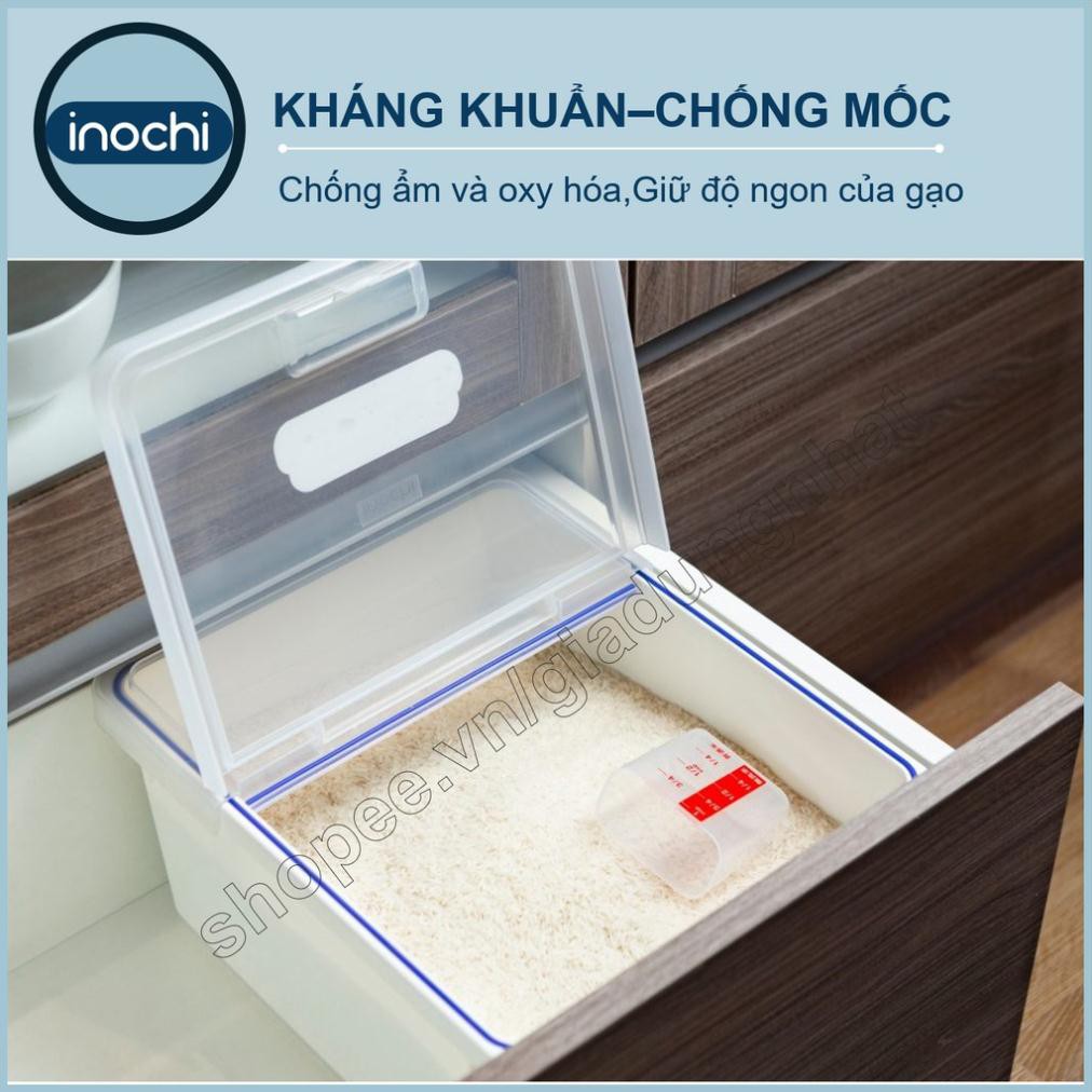 Thùng Đựng Gạo Cao Cấp Inochi Sendai 12 KG - Nắp Nhựa Kín Kháng Khuẩn Chống Ẩm Thông Minh Đạt Tiêu Chuẩn Nhật Bản