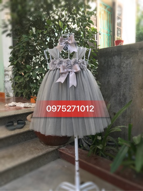 Đầm tutu cho bé ❤️FREESHIP❤️ Đầm tutu xám hoa 3D