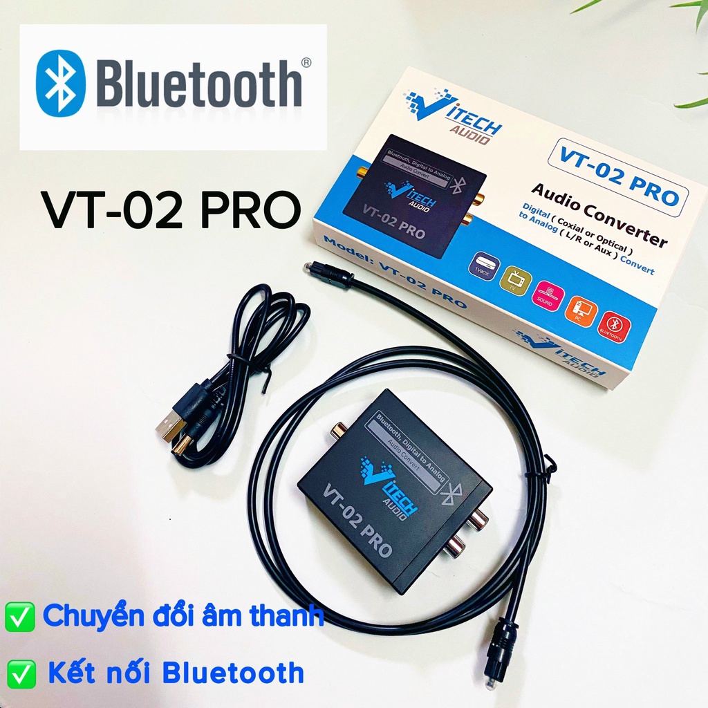 Bộ Chuyển Đổi Âm Thanh Kết Nối Bluetooth Vitech VT05. Điều Khiển Từ Xa Bằng Remote. Chuyển Quang Optical Ra AV