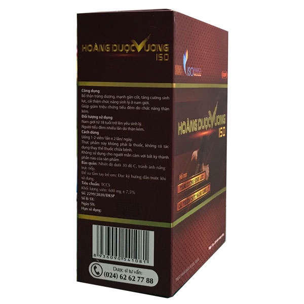 Hoàng Dược Vương ISO, hỗ trợ bổ thận tráng dương, tăng cường sinh lý (hộp 30 viên)