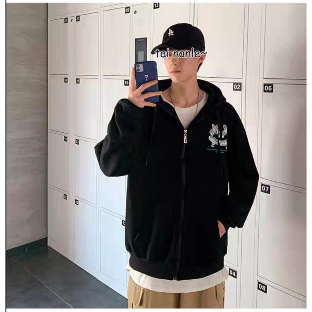 Áo Khoác Hoodie ERASER Dây Kéo Vải Nỉ Bông Dày Form Rộng Ulzzang Unisex