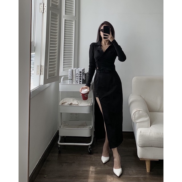 CHEERS - Áo crop tay dài mặc 2 kiểu