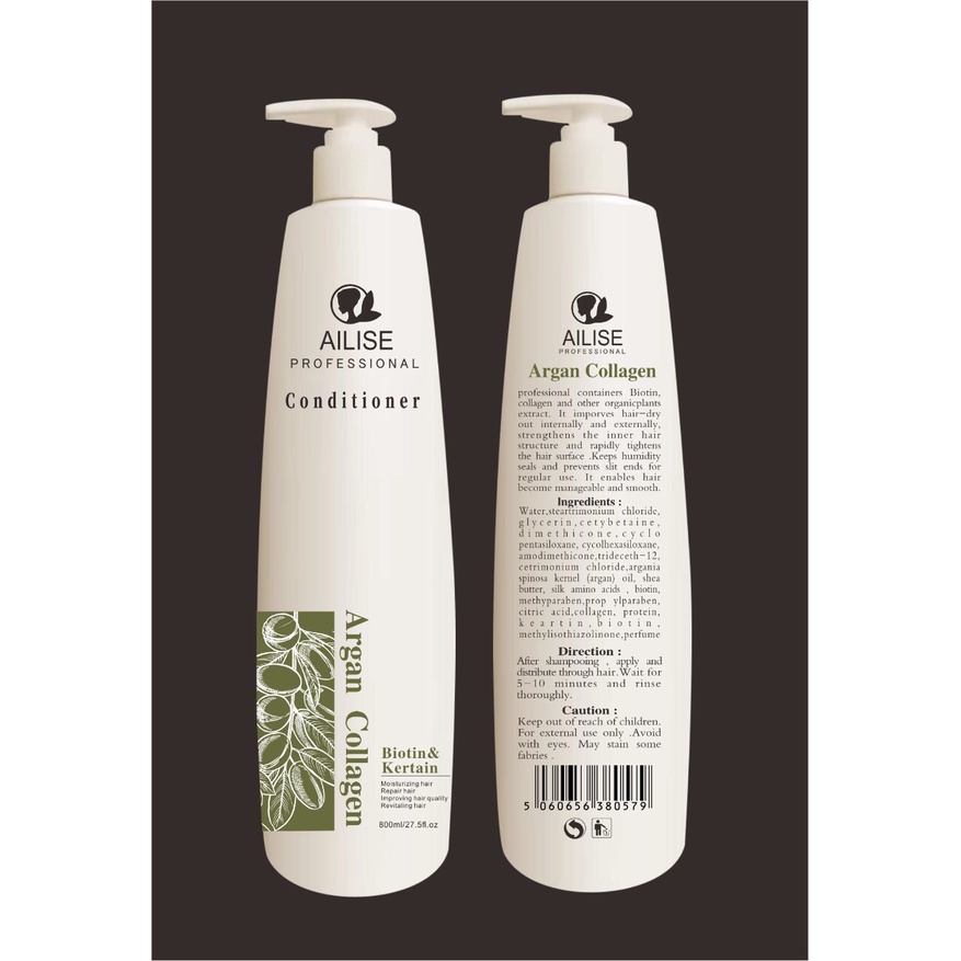 Cặp Dầu Gội Xả Ailise Argan Collagen 800ml x2. Phục Hồi Và Giúp Nhanh Mọc Tóc, Tái Tạo Nang Tóc