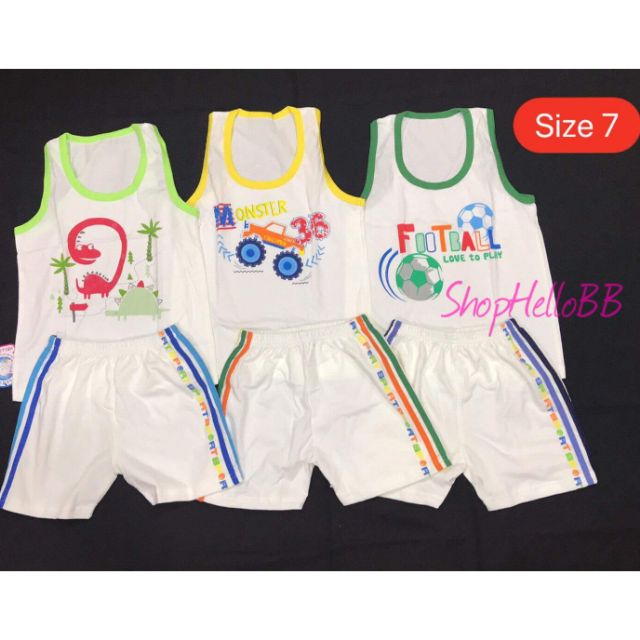 Size 1-10 bé trai 6-29kg BỘ ÁO 3 LỖ QUẦN 3 SỌC NGẮN TRẮNG HELLO BB (KHÁCH CHAT VỚI SHOP CHỌN MÀU VÀ HÌNH IN CỦA ÁO)