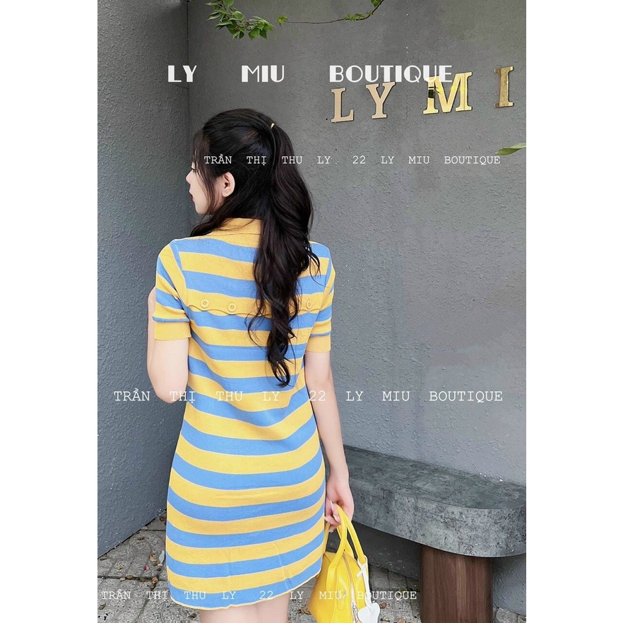 VÁY LEN CỔ POLO PHỐI KẺ SỌC DÁNG NGẮN, DẦM SUÔNG CHẤT LEN MONGTOGHI CHUẨN HÀNG QUẢNG CHÂU