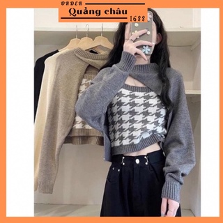 Set Len 2 mảnh hàng Quảng Châu (Áo len hai dây kèm khoác ngoài) hàng có sẵn