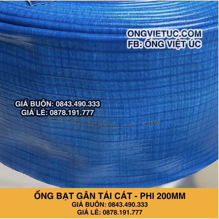 Ống bạt gân bơm tải cát Việt Úc Phi 200mm - Cuộn 30m - bạt cốt dù - màu xanh lam - hàng chính hãng AHT