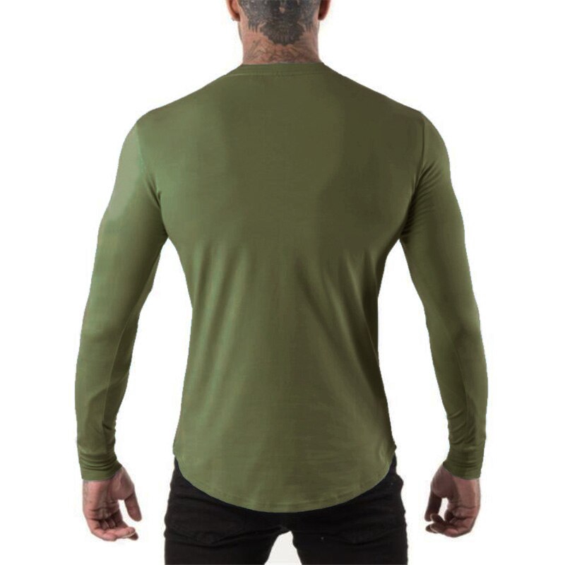 Men Breathable Sports Gyms Fashion Brand O-Neck Slim Fit Tshirt Casual Solid Workout Tee Top Long Sleeve T-shirt Sleeve Fitness