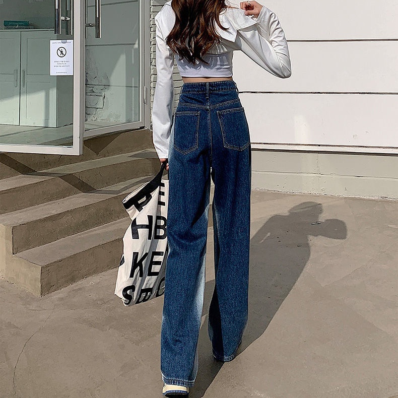 SUXI Quần Jean Lưng Cao Ống Rộng Thời Trang Hàn Quốc Cho Nữ
