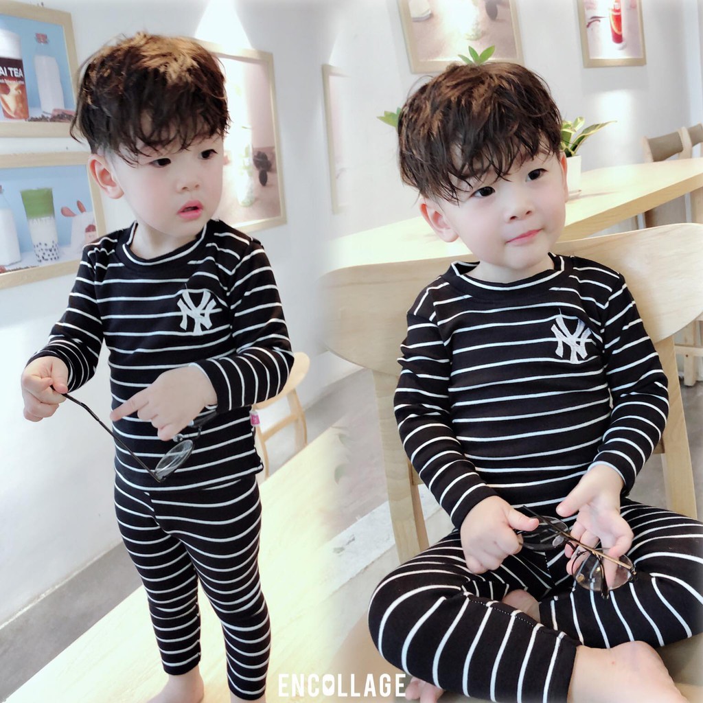 Bộ cotton len kẻ NY siêu hot cho bé trai, bé gái