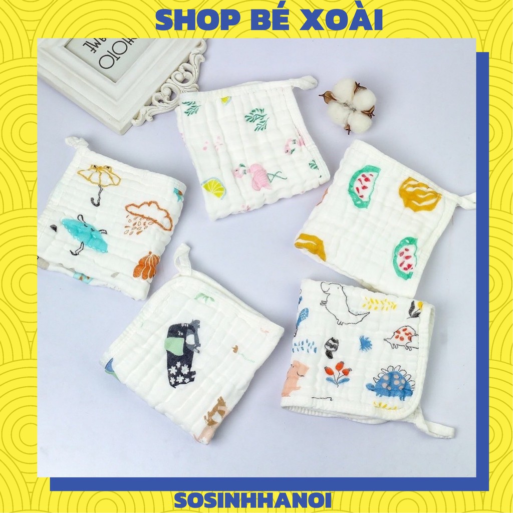 Set 5 khăn mặt xô bo viền kitula cho bé siêu mềm, siêu thấm