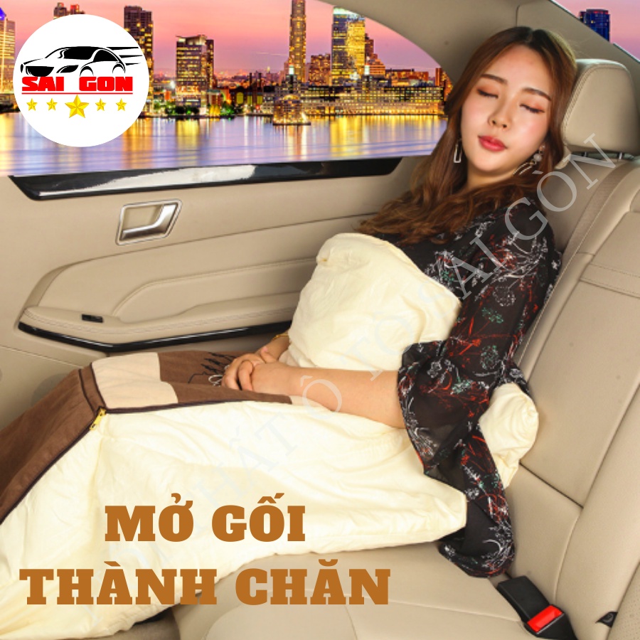 Gối tựa đầu ô tô và gối tựa lưng xe hơi kiêm chăn, chất liệu cotton mát lạnh, thiết kế trẻ trung sang trọng, đủ màu sắc.