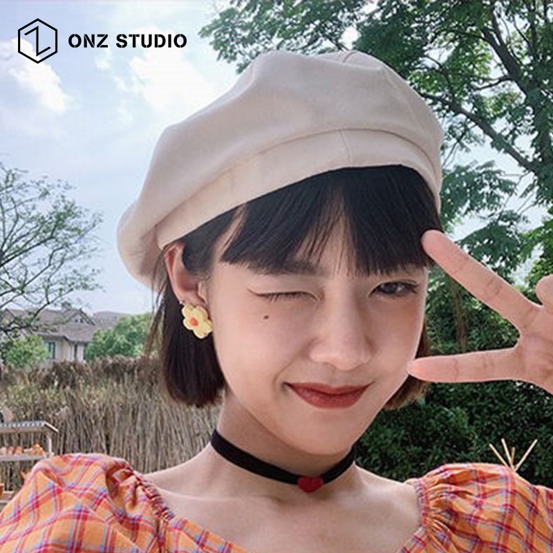 Mũ nồi beret ONZ - Nón beret cotton siêu nhẹ thoáng khí có dây điều chỉnh vintage Hàn Quốc nữ tính BR03