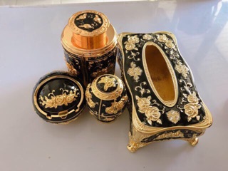 Combo bộ 4 (gạt tàn,hộp giấy,lọ tăm và hộp đựng trà)hợp kim