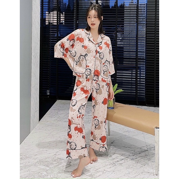 Pijama tay lỡ cánh dơi hoạ tiết cao cấp new 2022