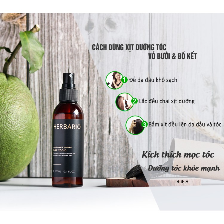 Nước xịt dưỡng tóc vỏ bưởi và bồ kết Herbario 100ml (pomelo peel & gleditsia)