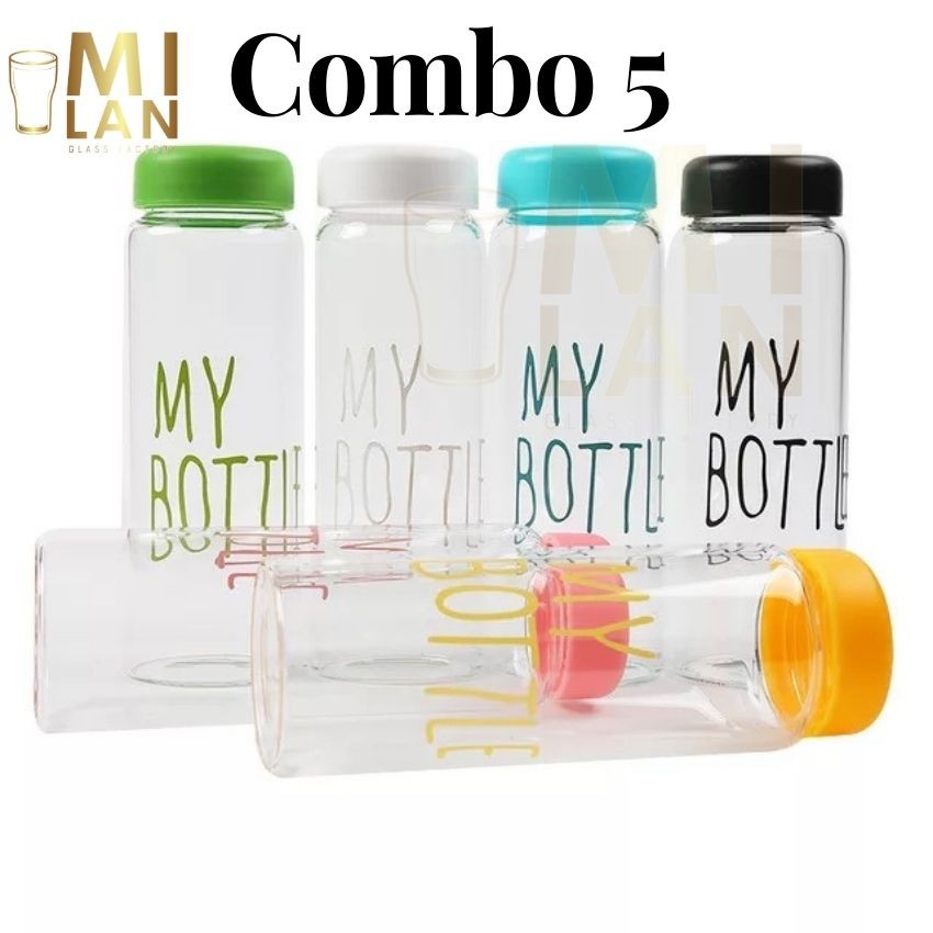 [COMBO 5] BÌNH ĐỰNG NƯỚC THỦY TINH IN CHỮ MY BOTTLE NẮP NHỰA NHIỀU MÀU SẮC 500ML ML-A006