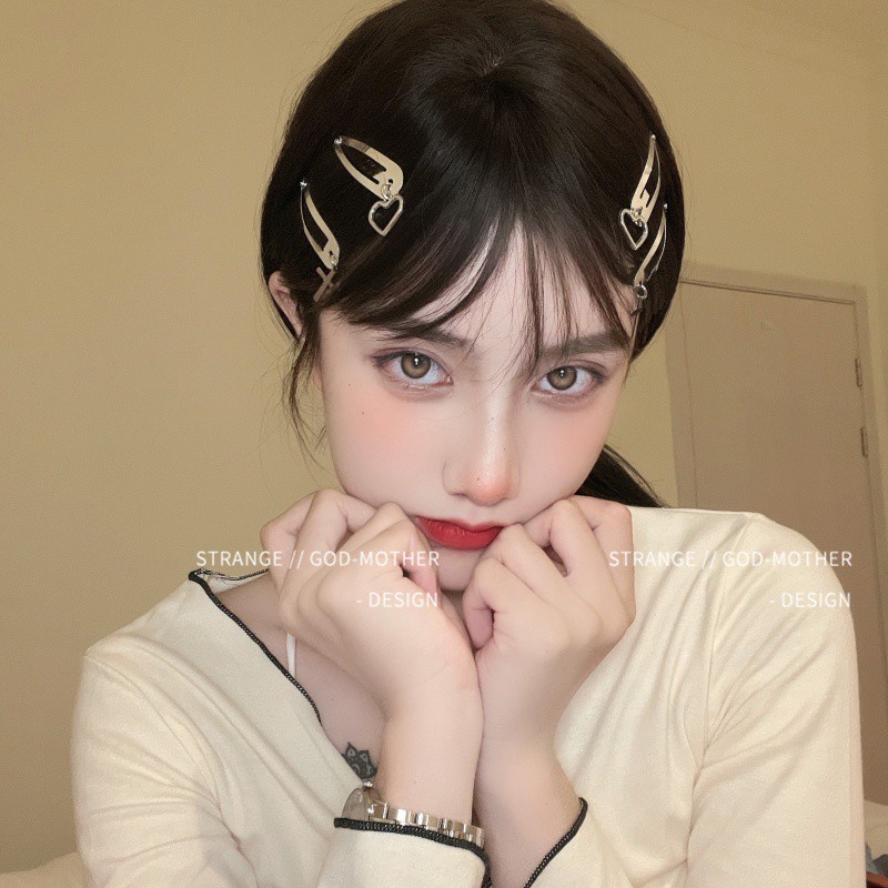 Kẹp tóc kim loại hình thánh giá phong cách punk Hàn Quốc cho nữ