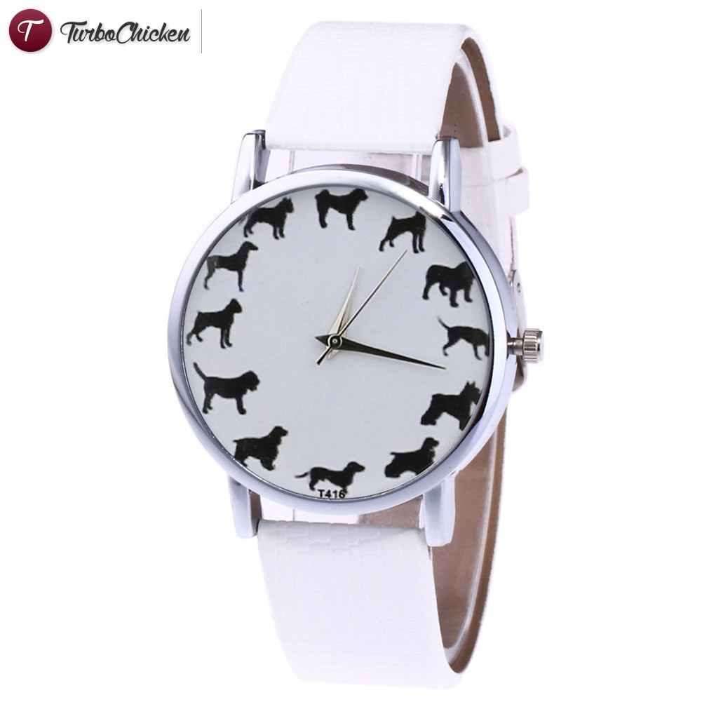 #Đồng hồ đeo tay# Cartoon Animal Printed Quartz Watch Women Faux Leather Strap Round Dial Watch Couple Watches 