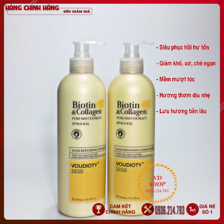 [CHÍNH HÃNG 100%] BỘ DẦU GỘI XẢ BIOTIN COLLAGEN VOUDIOTY VÀNG 500ML, DAU GOI BIOTIN,SIÊU PHỤC HỒI HƯ TỔN, GIẢM GÃY RỤNG