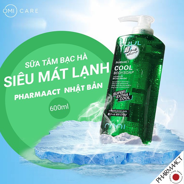 Sữa tắm cho nam Nhật Bản bạc hà siêu mát lạnh Pharmaact Extra Cool Body Soap chai 600ml