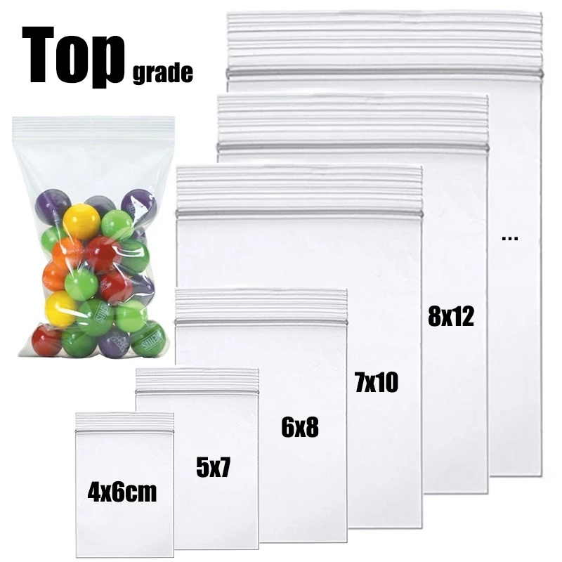 Set 100 Túi Zip Bằng Nhựa PE Dày Trong Suốt Đựng Thực Phẩm / Trang Sức Có Thể Tái Sử Dụng