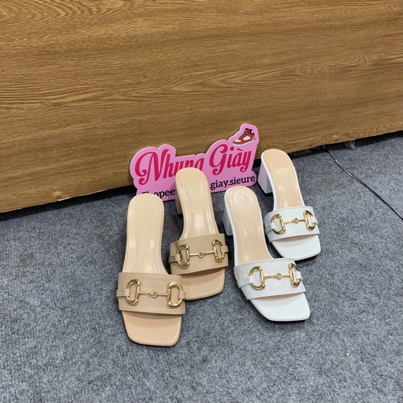 Dép cao gót nữ,Guốc nữ quai xích vàng đế vuông 5cm