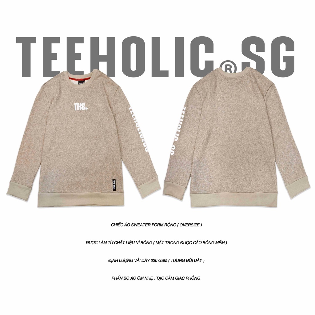 Áo Sweater Nỉ TeeHolic In Nổi Logo THS Màu Kem