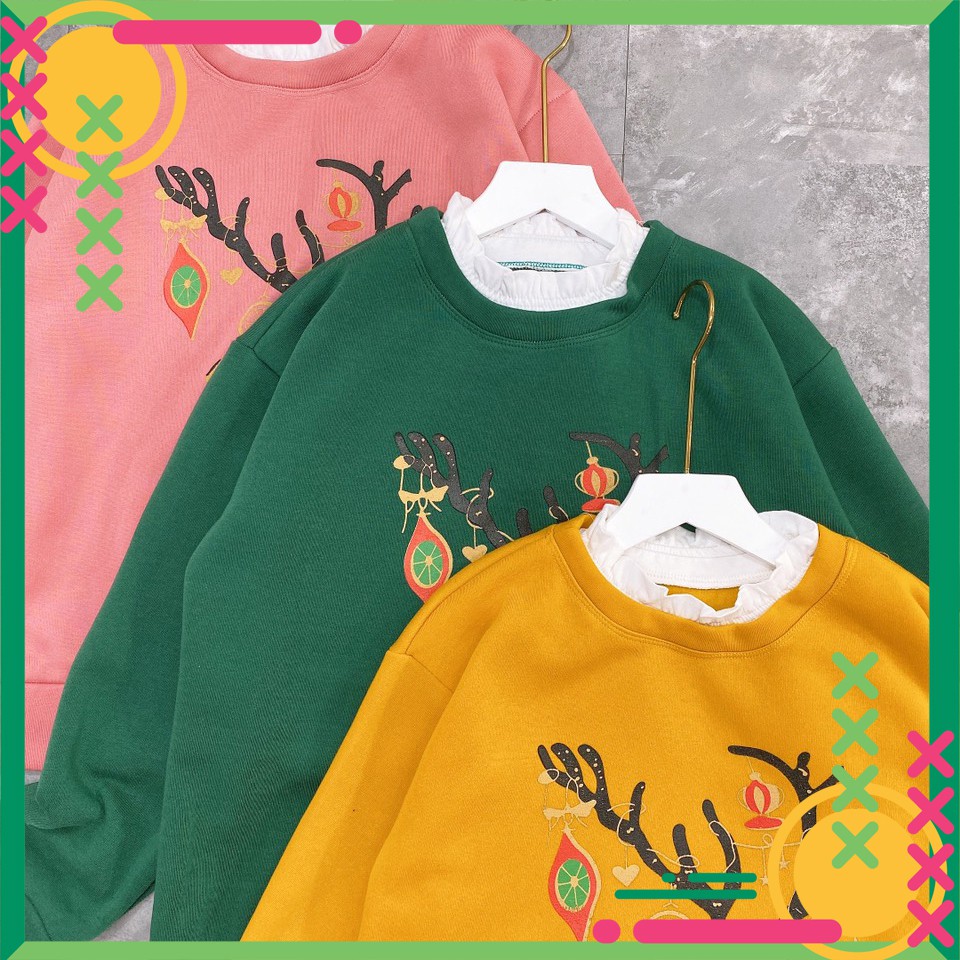 Áo Thun Nỉ 🍁 HÀNG CAO CẤP 🍁 Áo Thun Nỉ Tuần Lộc Cổ Phối Bèo Xinh Xắn - Đep - Trẻ Trung - Nặng Động | BigBuy360 - bigbuy360.vn