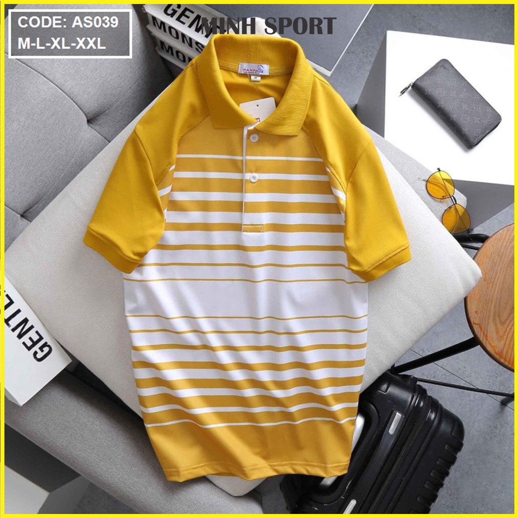 Áo Thun Polo Nam Cổ Bẻ Tay Phối In Sọc Thời Trang, Cao Cấp mã AO.54