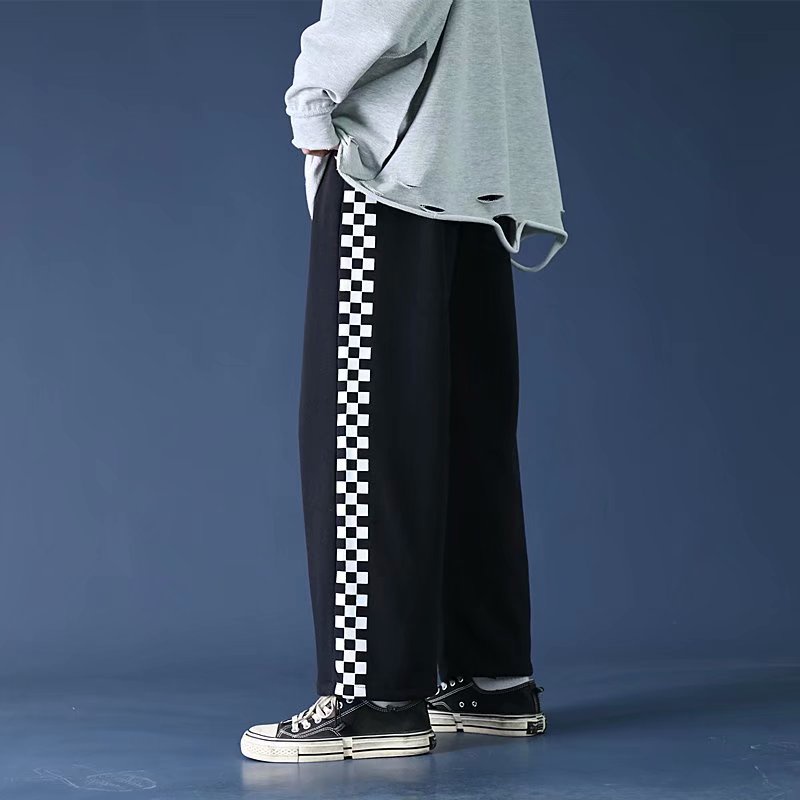 Quần dài ống rộng họa tiết kẻ ô vuông phong cách Hàn Quốc thời trang thường ngày cho nam