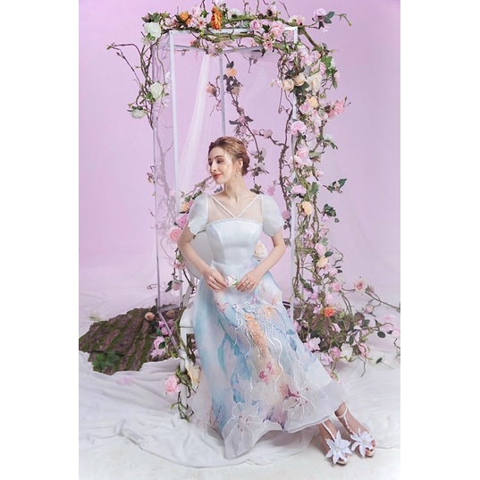 Đầm thiết kế midi voan kiếng kết 3D siêu đẹp - S, M, L (Ảnh&clip thật)