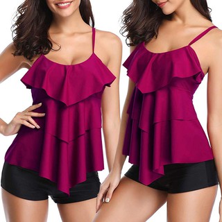 Women 2 Piece Flounce Printed Top With Boyshorts Tankini Swimwear Bikini Set