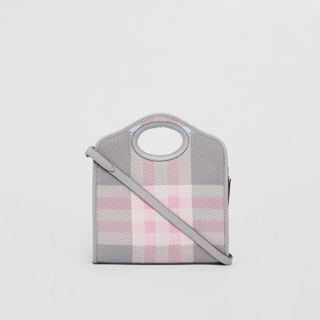BURBERRY Mini Knitted Check and Leather Pocket Bag