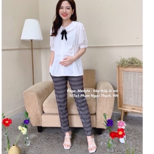 Quần bau umi kẻ dáng baggi