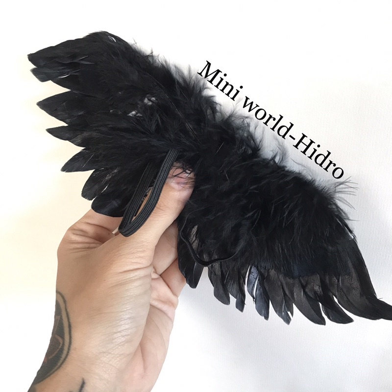 Phụ kiện mô hình cánh thiên thần trắng đen lông vũ búp bê Barbie Baboliy BJD tỉ lệ 1/8, 1/6