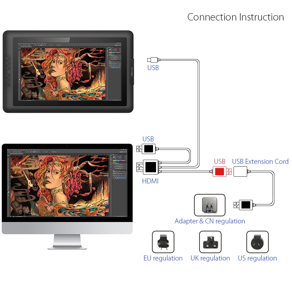 Dây Cáp 3 Trong 1 Cho XP-Pen Artist 13.3, Artist 12, Artist 15.6 Pro